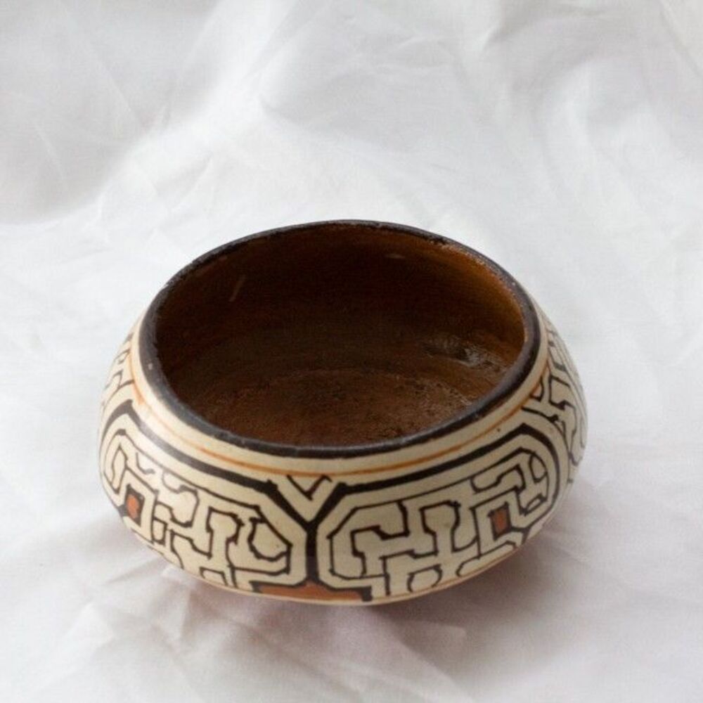 Antique Shipibo-Conibo Peru Polychrome Pottery Bowl Kené Design Ayahuasca Vision - Picture 8 of 8